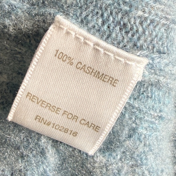 Garnet Hill 100% Cashmere Cable Knit Long Cardigan Open Front Soft Blue SIZE XS - Picture 5 of 10